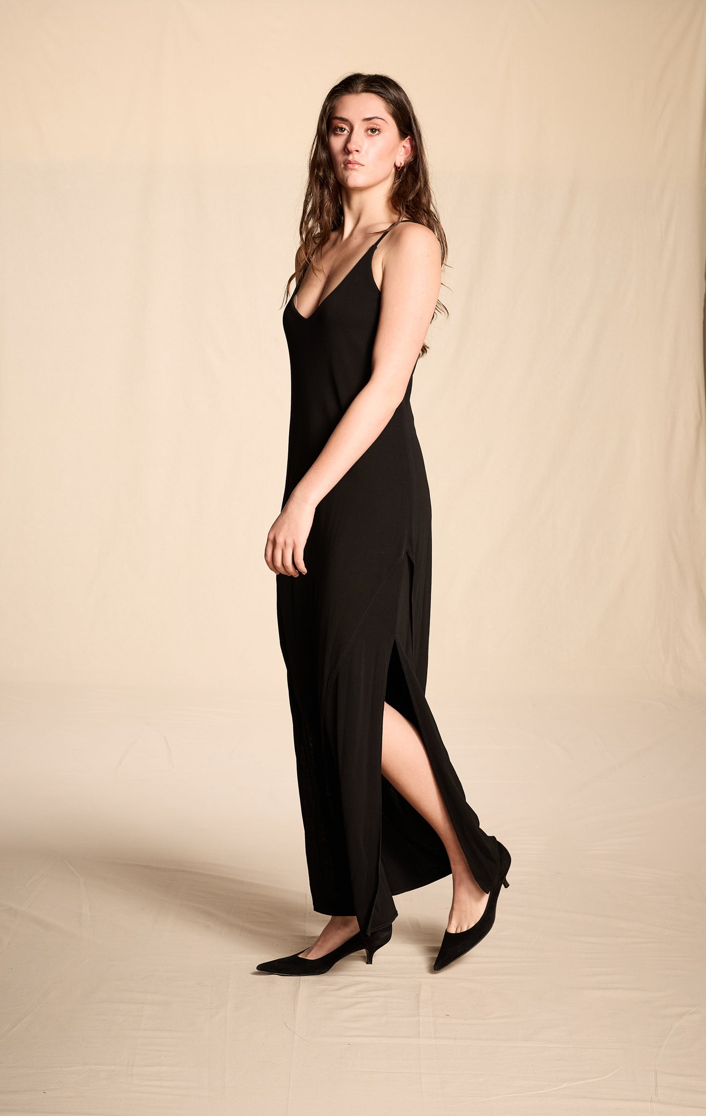 Holly Harp 1970s-1980s Black Rayon Gown With Tassels