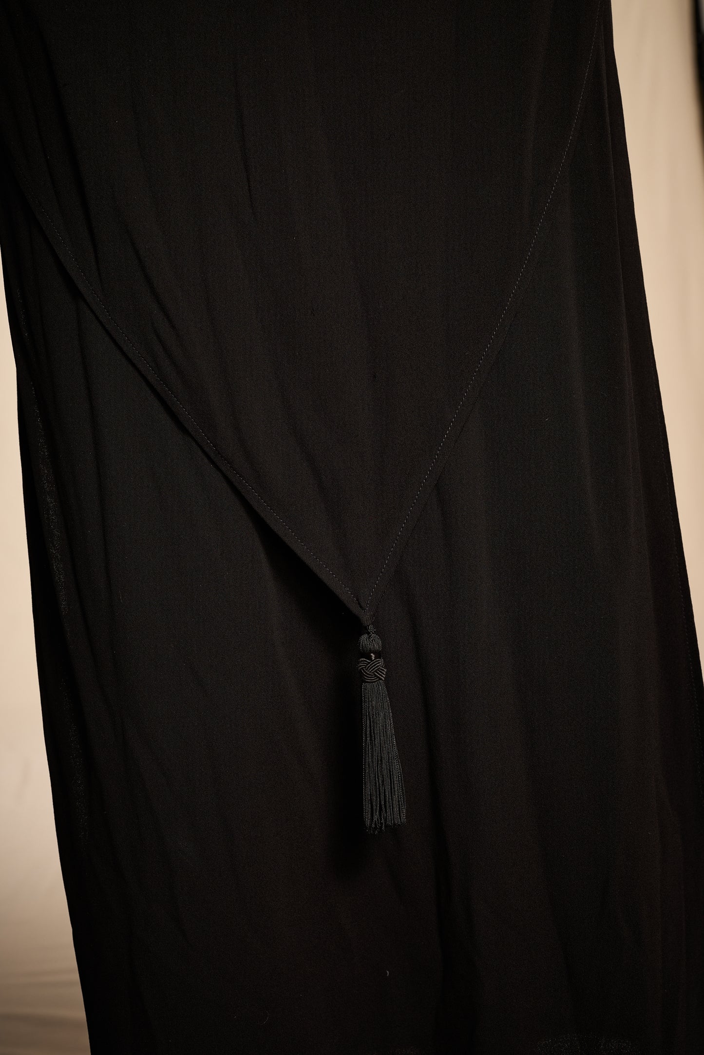 Holly Harp 1970s-1980s Black Rayon Gown With Tassels