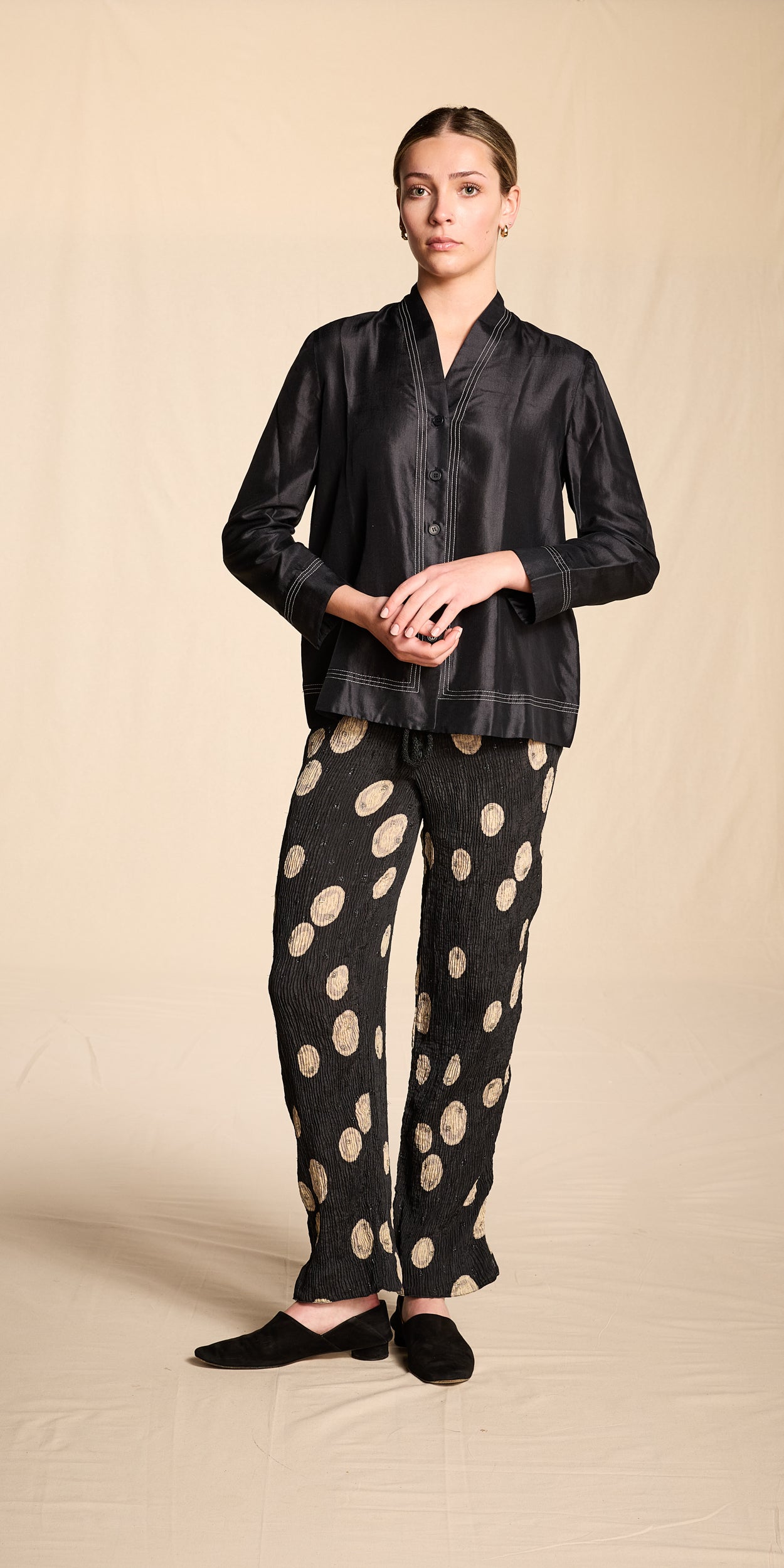 Geoffrey Beene Spring/Summer 1983 Navy Silk Plissé Pants