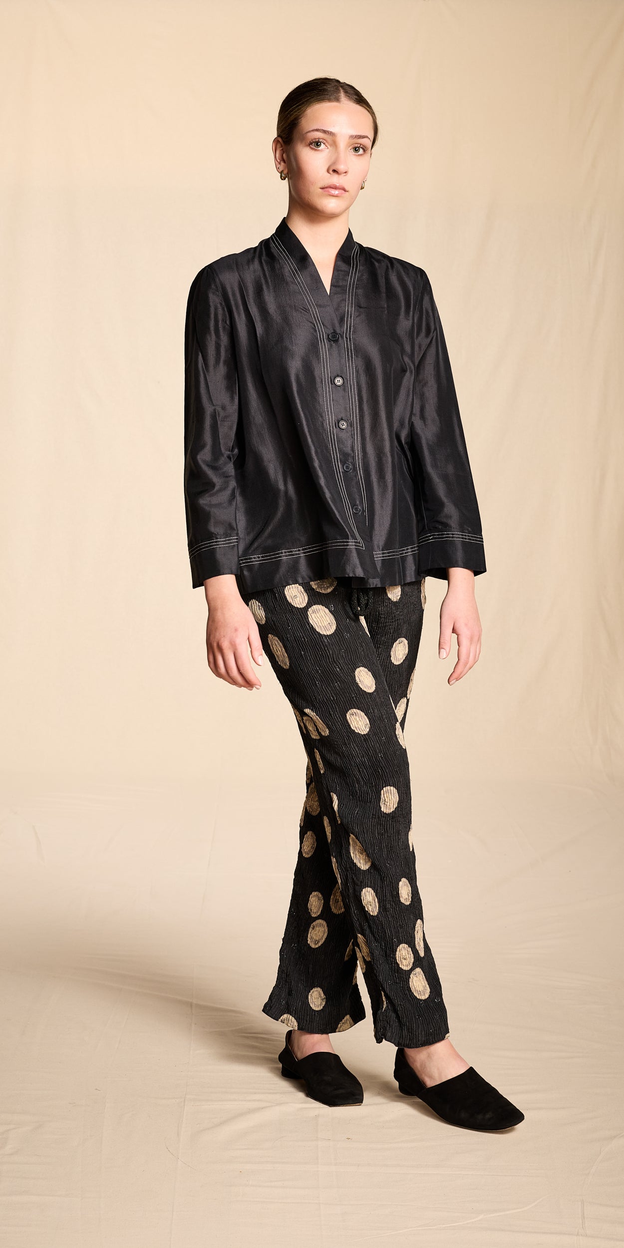 Geoffrey Beene Spring/Summer 1983 Navy Silk Plissé Pants