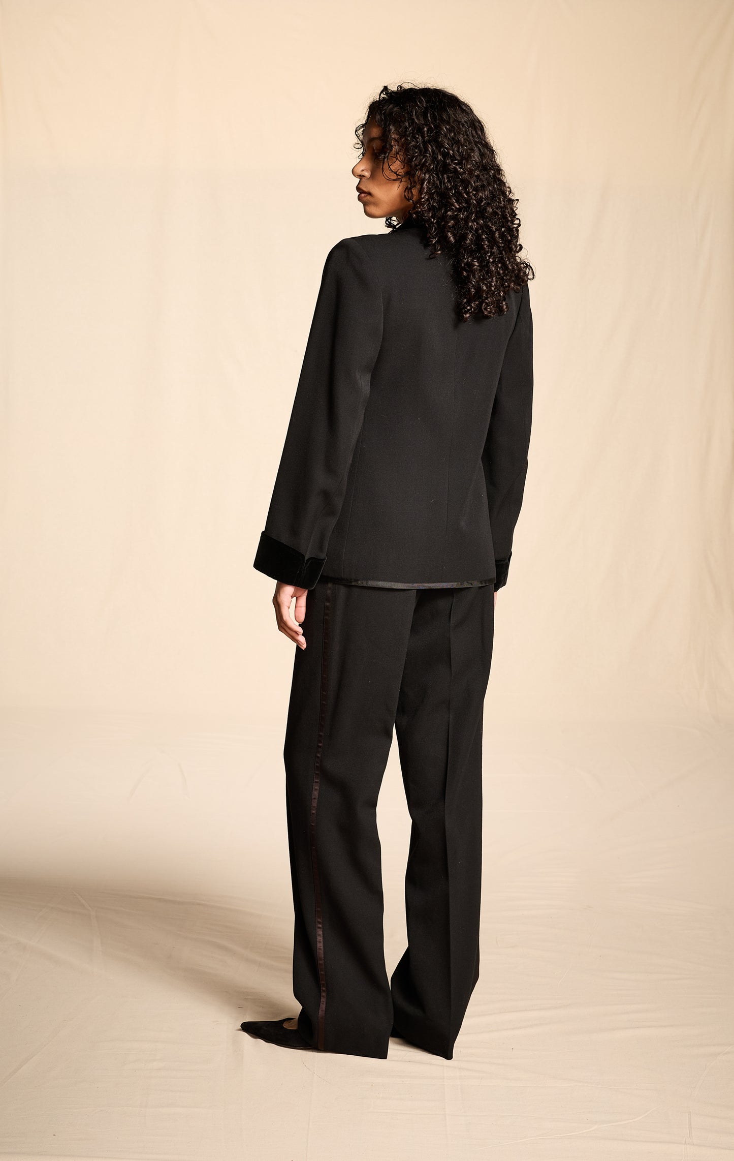 Yves Saint Laurent 1970s Black Wool Velvet and Ribbon Trimmed Jacket and Pants