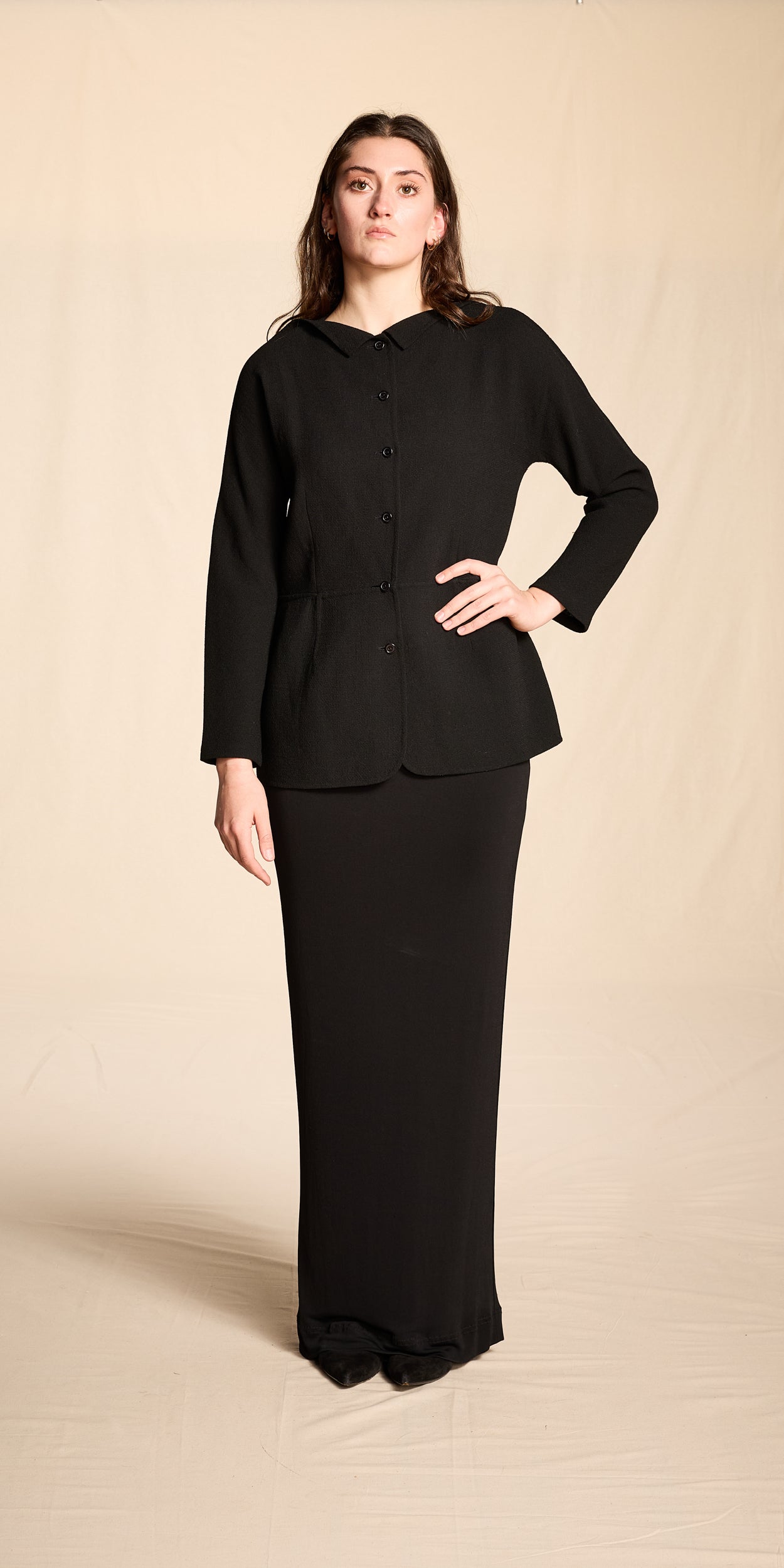 Jean Muir 1980s Black Rayon Floor Length Dress