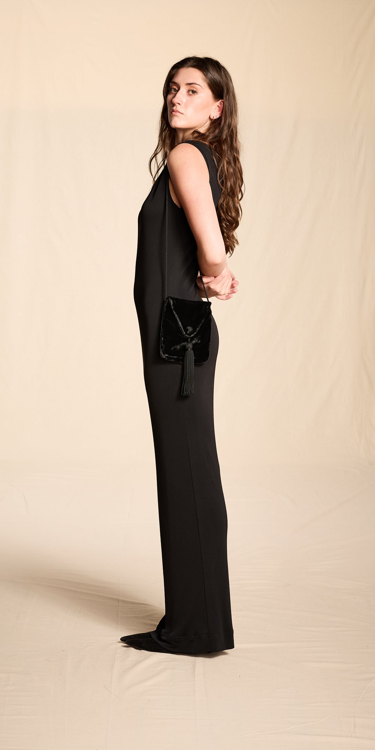 Jean Muir 1980s Black Rayon Floor Length Dress