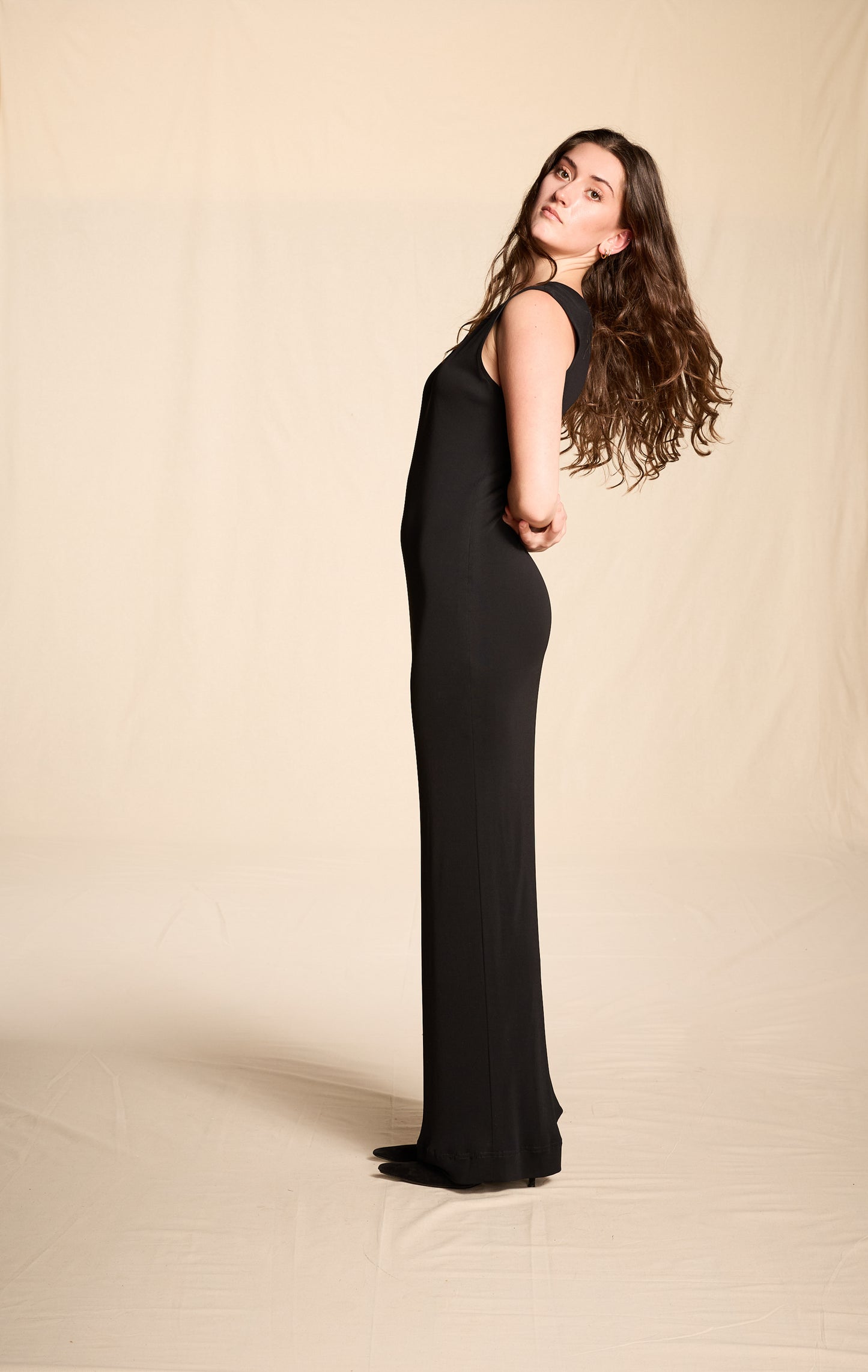 Jean Muir 1980s Black Rayon Floor Length Dress