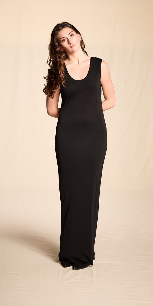 Jean Muir 1980s Black Rayon Floor Length Dress