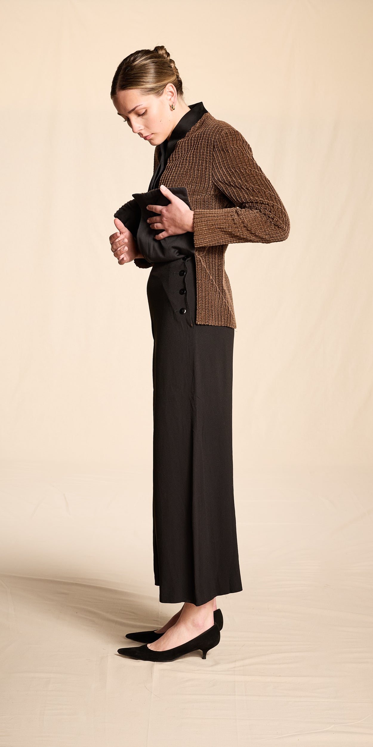 Yves Saint Laurent 1990s Black Crepe Swing Pants