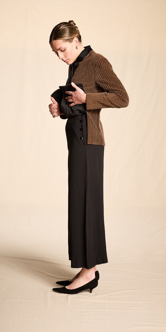 Yves Saint Laurent 1990s Black Crepe Swing Pants