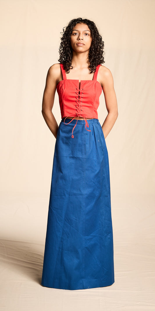 Yves Saint Laurent 1970s Cobalt Cotton Twill Skirt