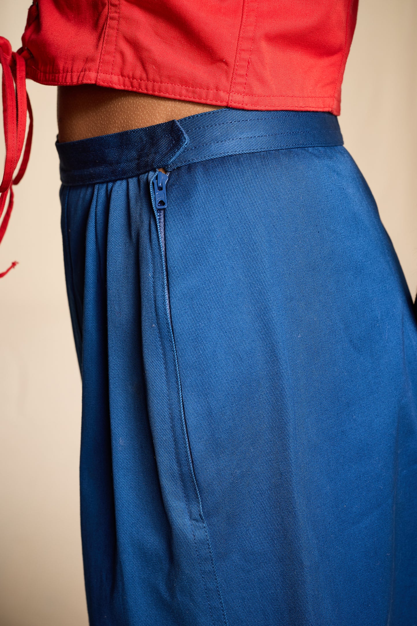 Yves Saint Laurent 1970s Cobalt Cotton Twill Skirt