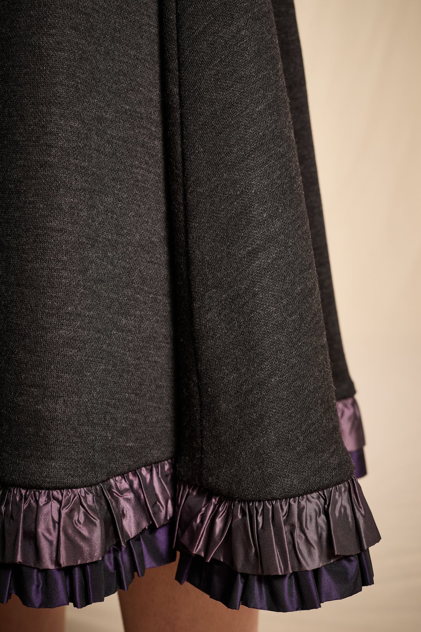 Guy Laroche by Alber Elbaz Fall/Winter 1997 Charcoal Wool Backless Dress with Taffeta Trim