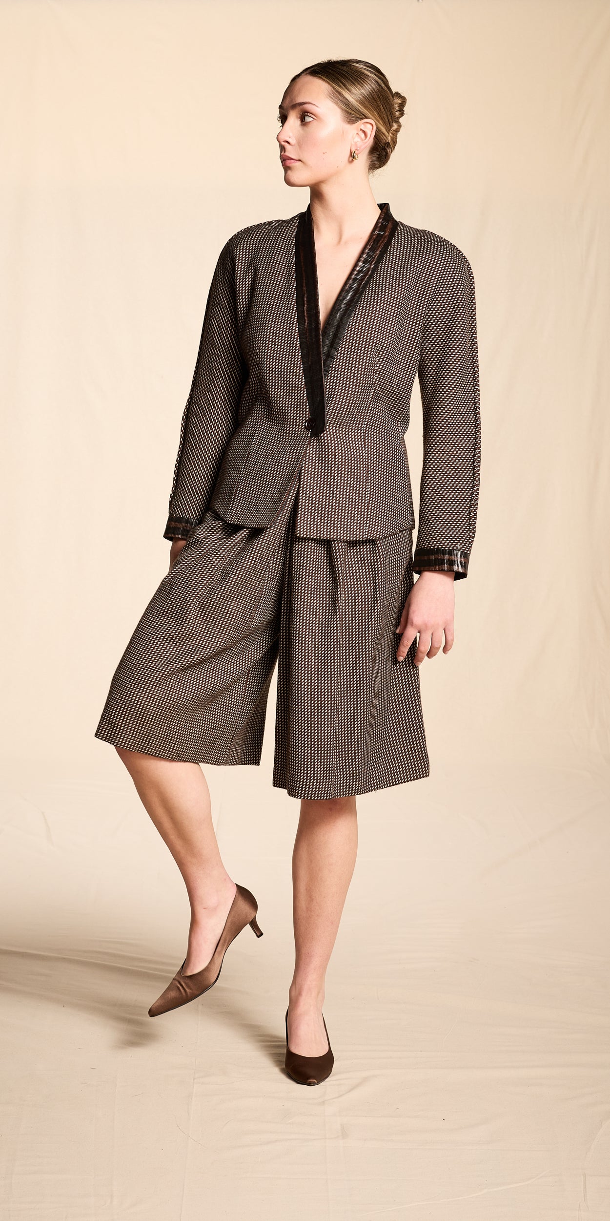 Giorgio Armani Fall/Winter 1981 Brown and Black Wool Culotte Suit