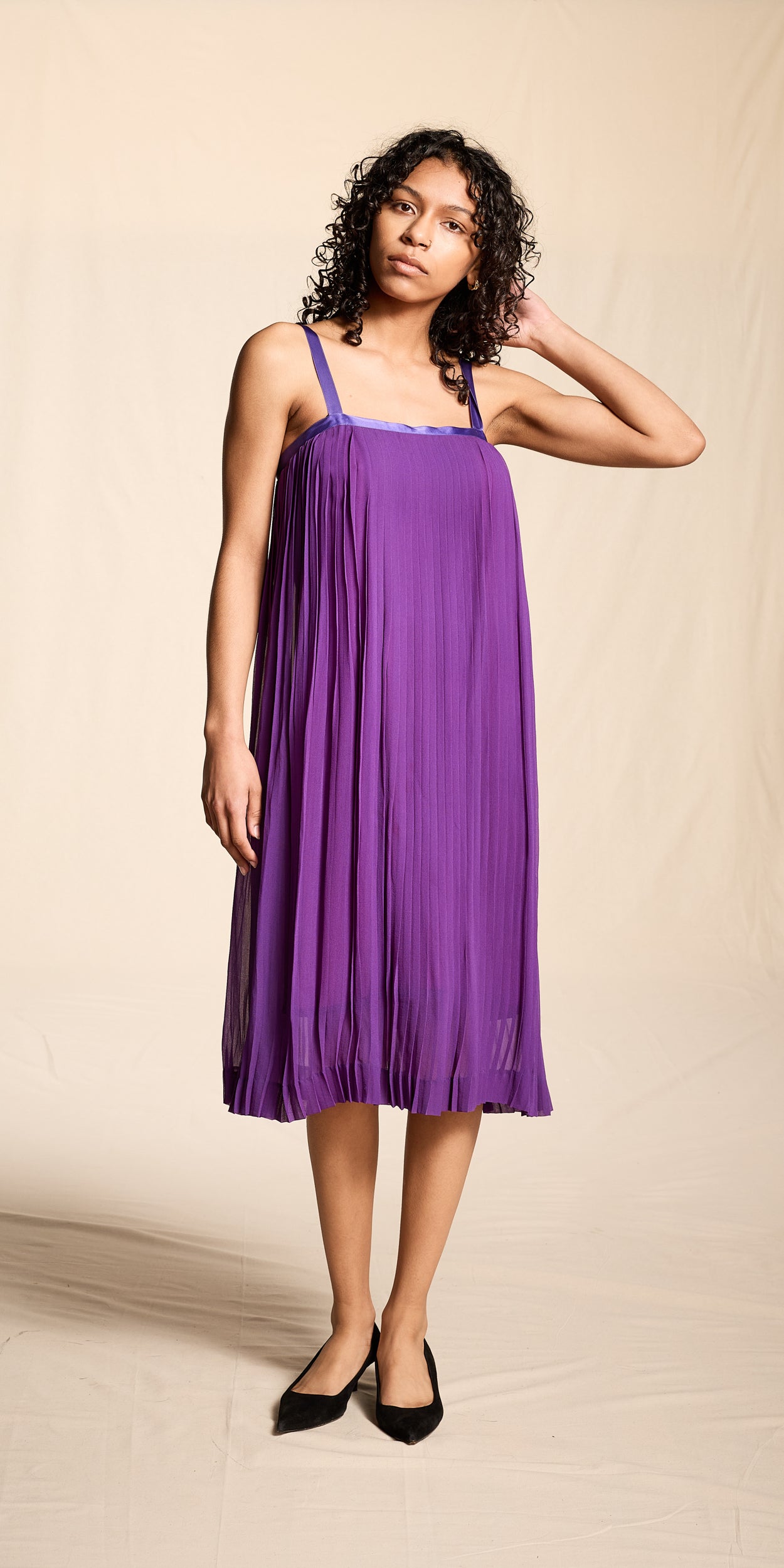 Yves Saint Laurent Spring/Summer 1979 Violet Silk Pleated Dress