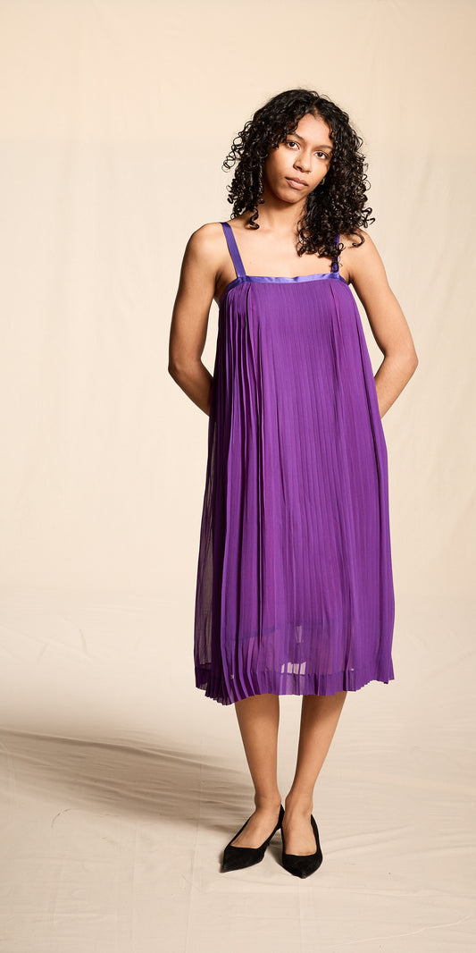 Yves Saint Laurent Spring/Summer 1979 Violet Silk Pleated Dress