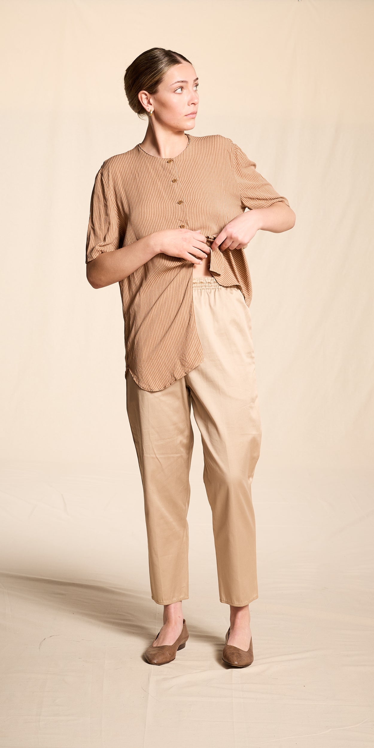 Zoran Spring/Summer 1986 Beige Sateen Cotton Pants