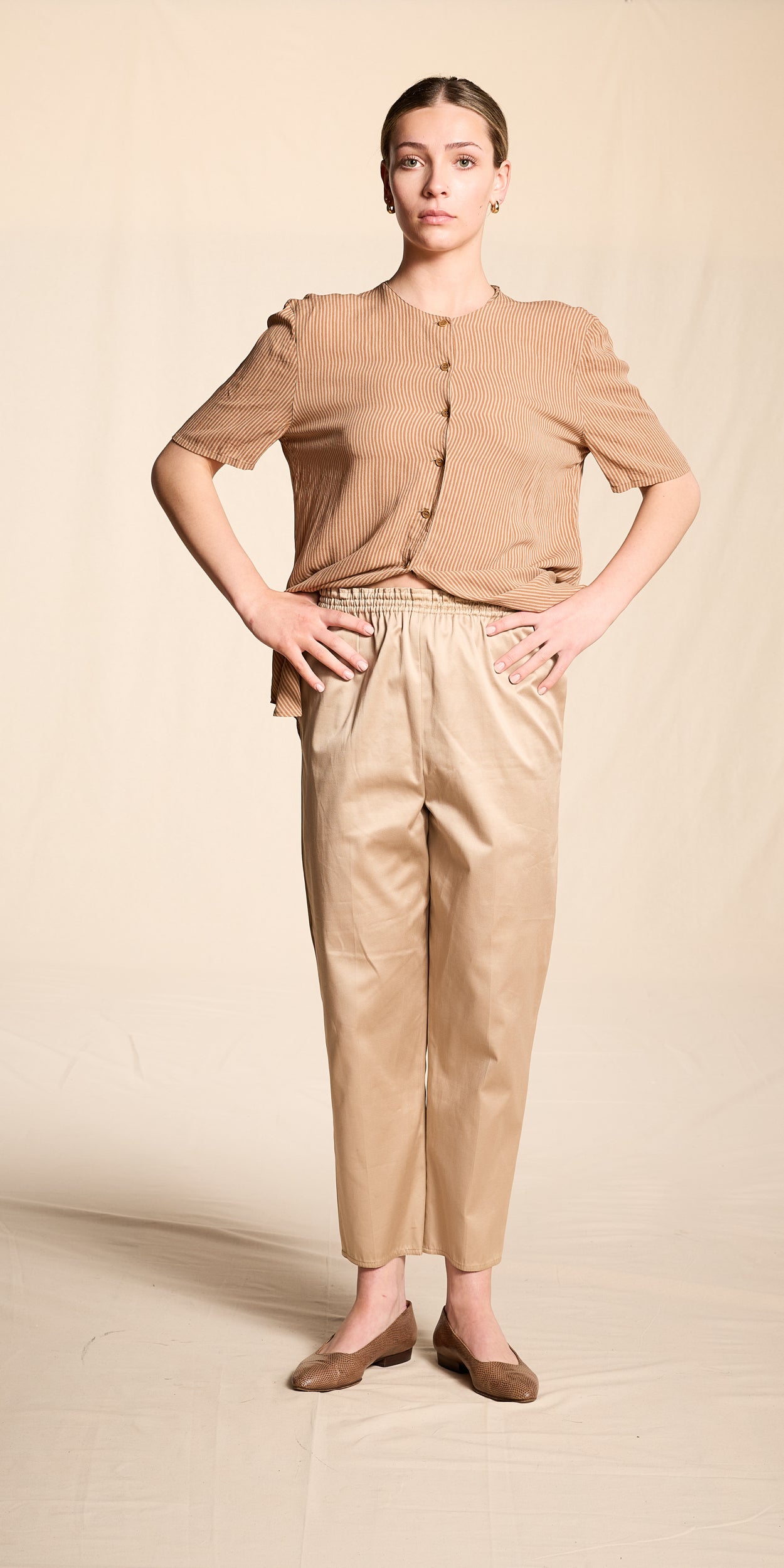 Zoran Spring/Summer 1986 Beige Sateen Cotton Pants