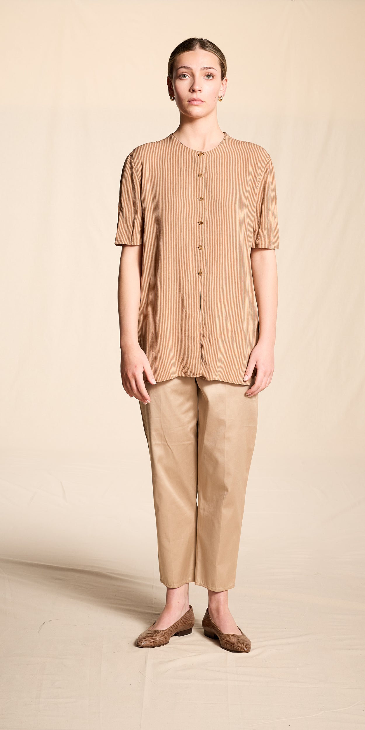 Zoran Spring/Summer 1986 Beige Sateen Cotton Pants