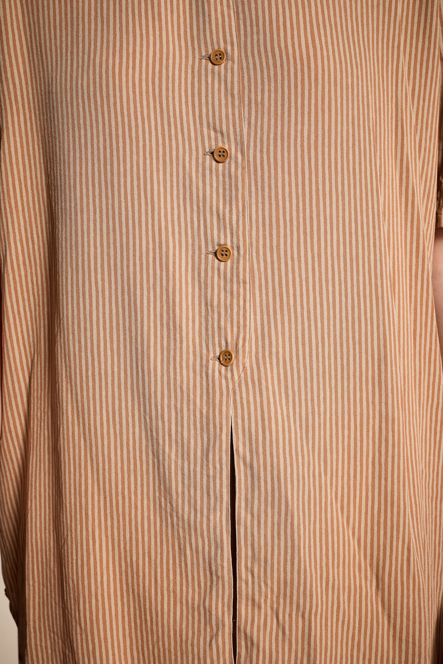 Giorgio Armani 1990s Tan Silk Striped Tunic
