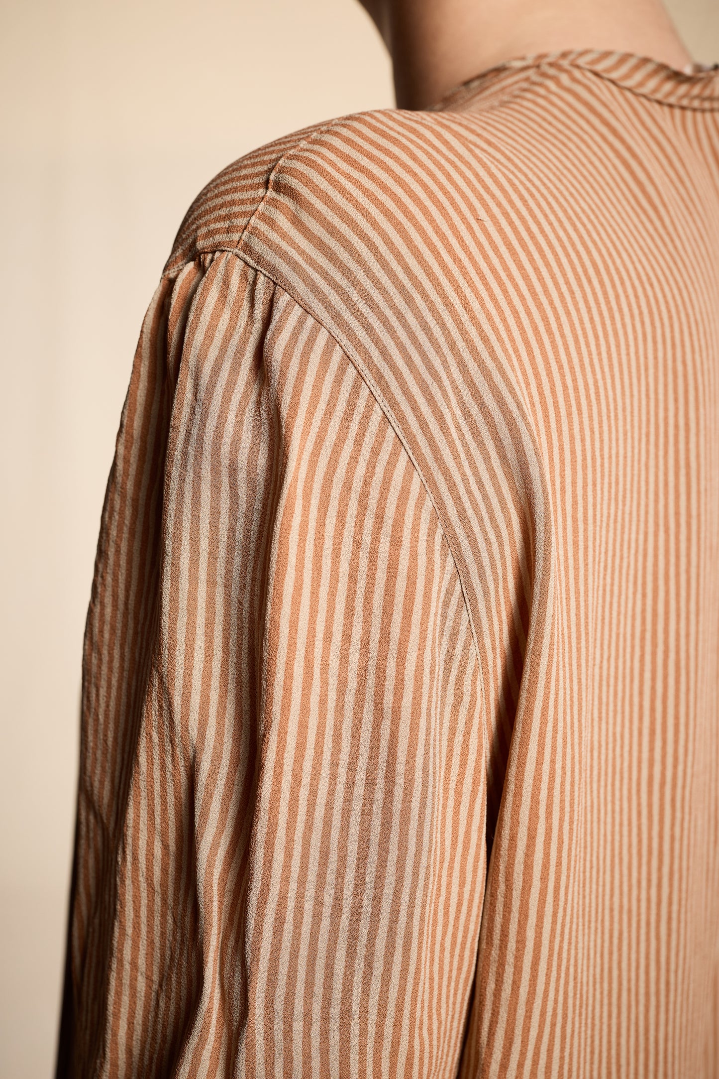 Giorgio Armani 1990s Tan Silk Striped Tunic