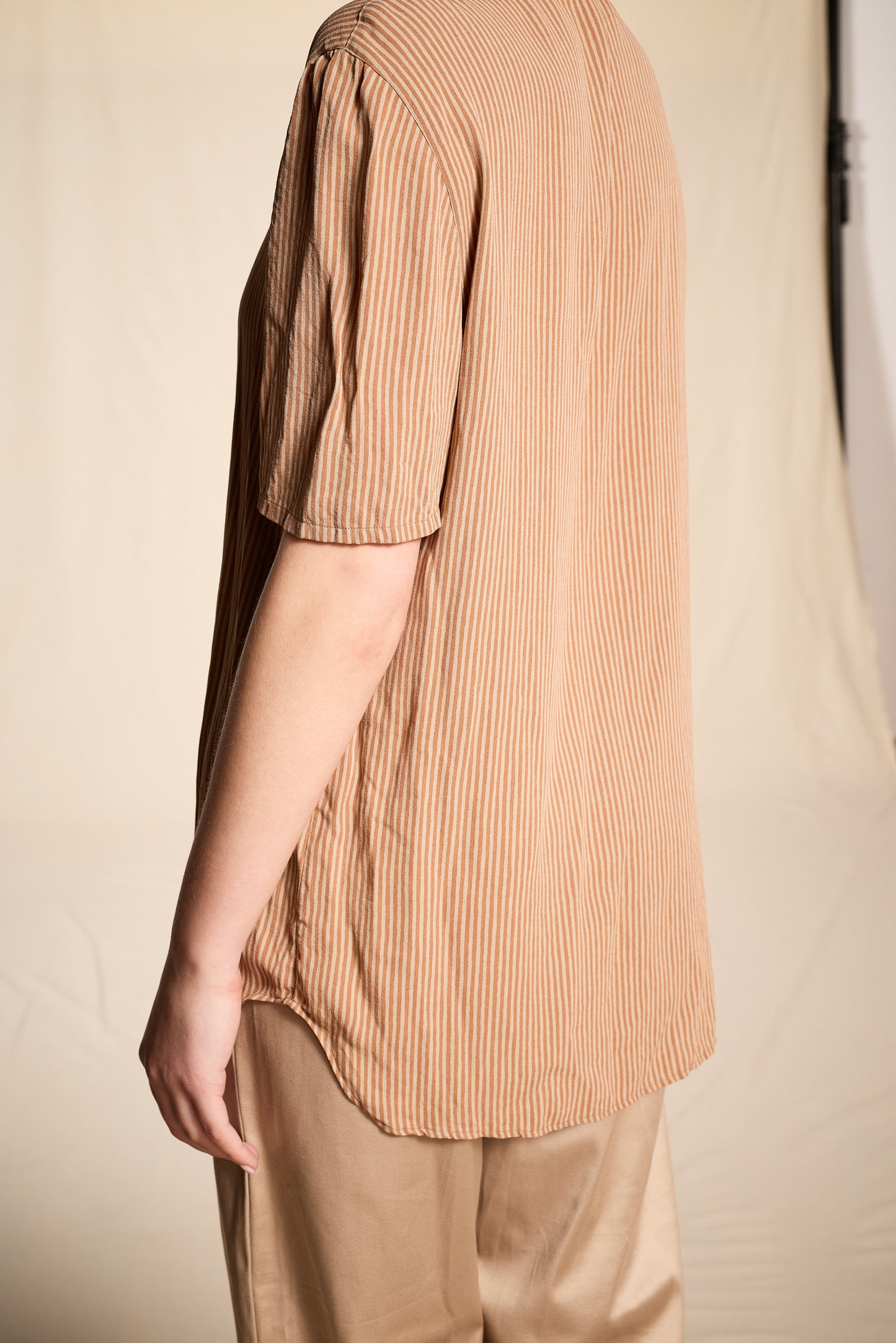 Giorgio Armani 1990s Tan Silk Striped Tunic