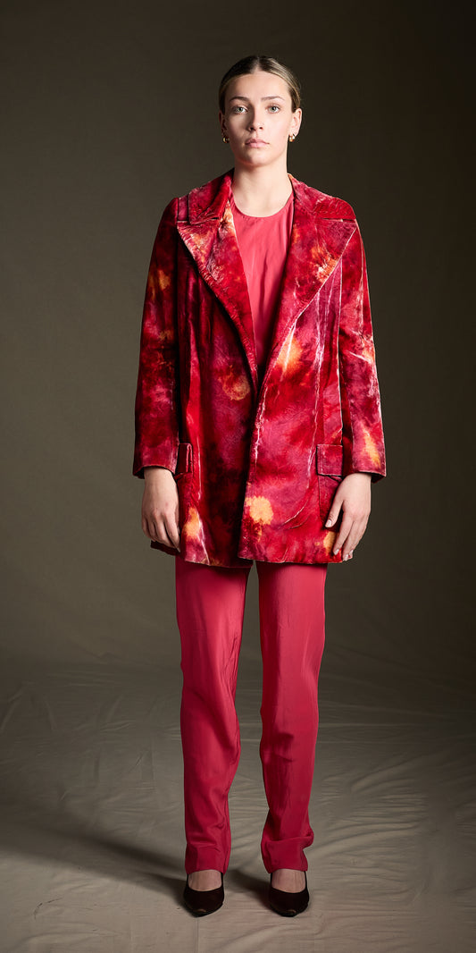 Halston 1960s-1970s Crimson and Burgundy Tie-Dye Velvet Evening Jacket