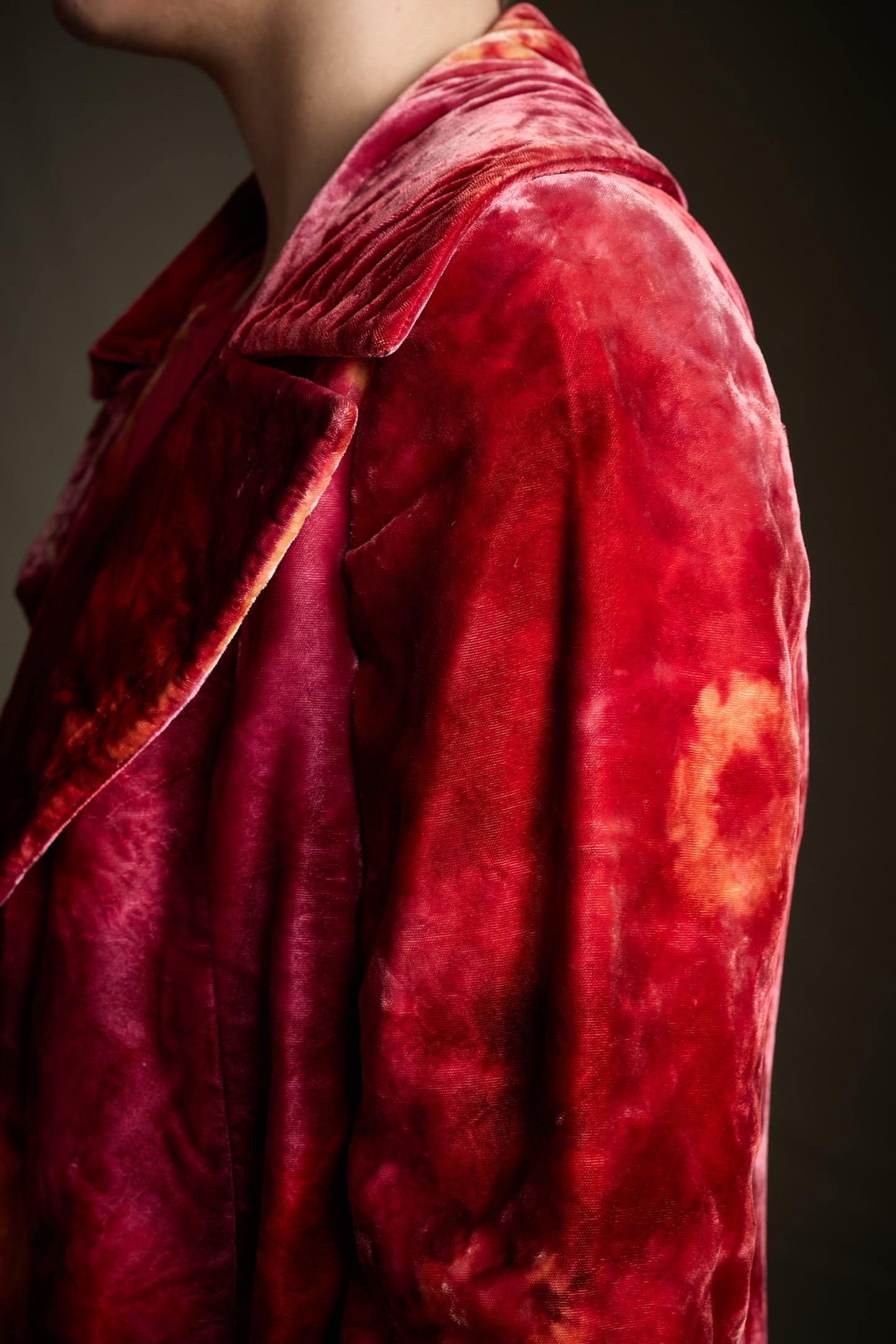 Halston 1960s-1970s Crimson and Burgundy Tie-Dye Velvet Evening Jacket
