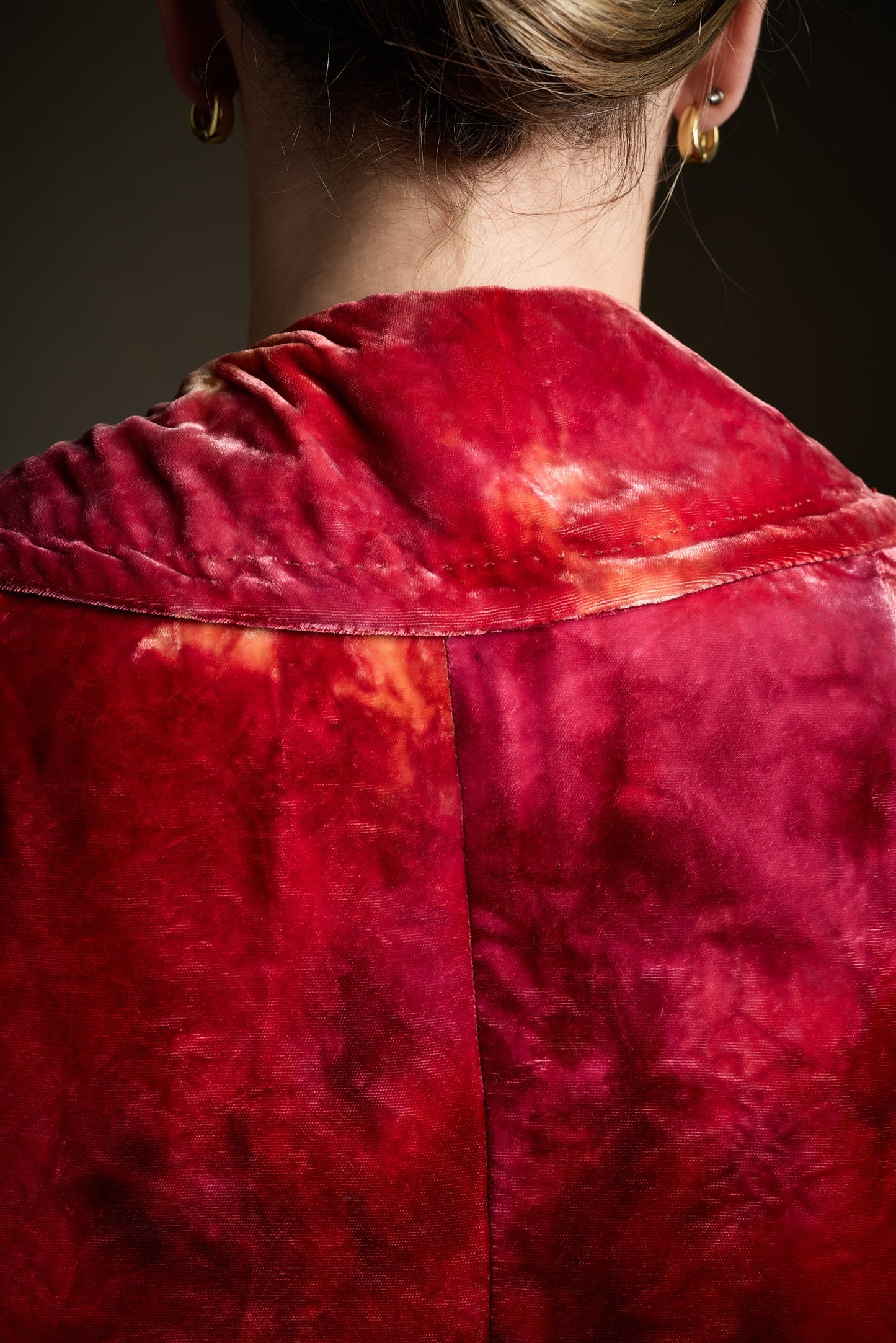 Halston 1960s-1970s Crimson and Burgundy Tie-Dye Velvet Evening Jacket