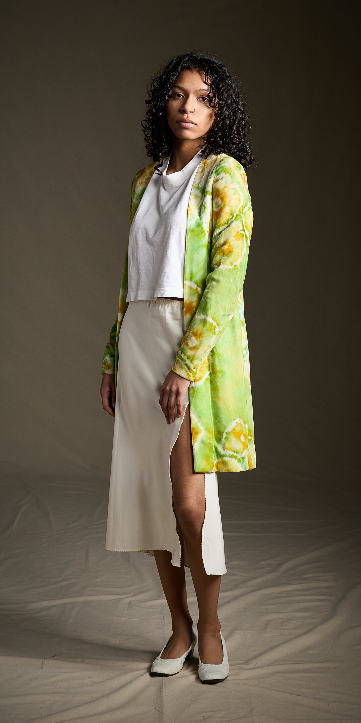 Halston  1960s-1970s Chartreuse Tie-Dye Velvet Jacket