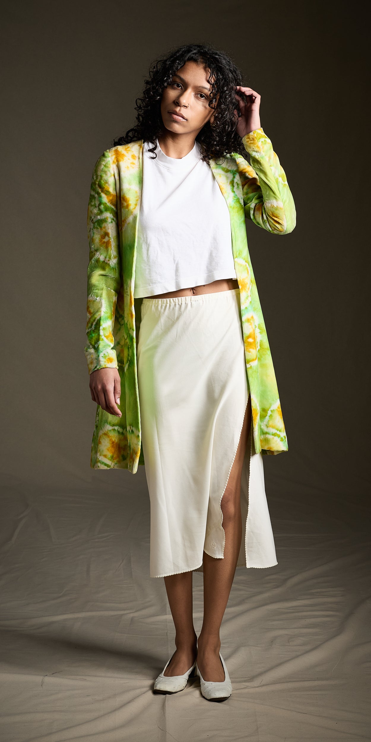 Halston  1960s-1970s Chartreuse Tie-Dye Velvet Jacket