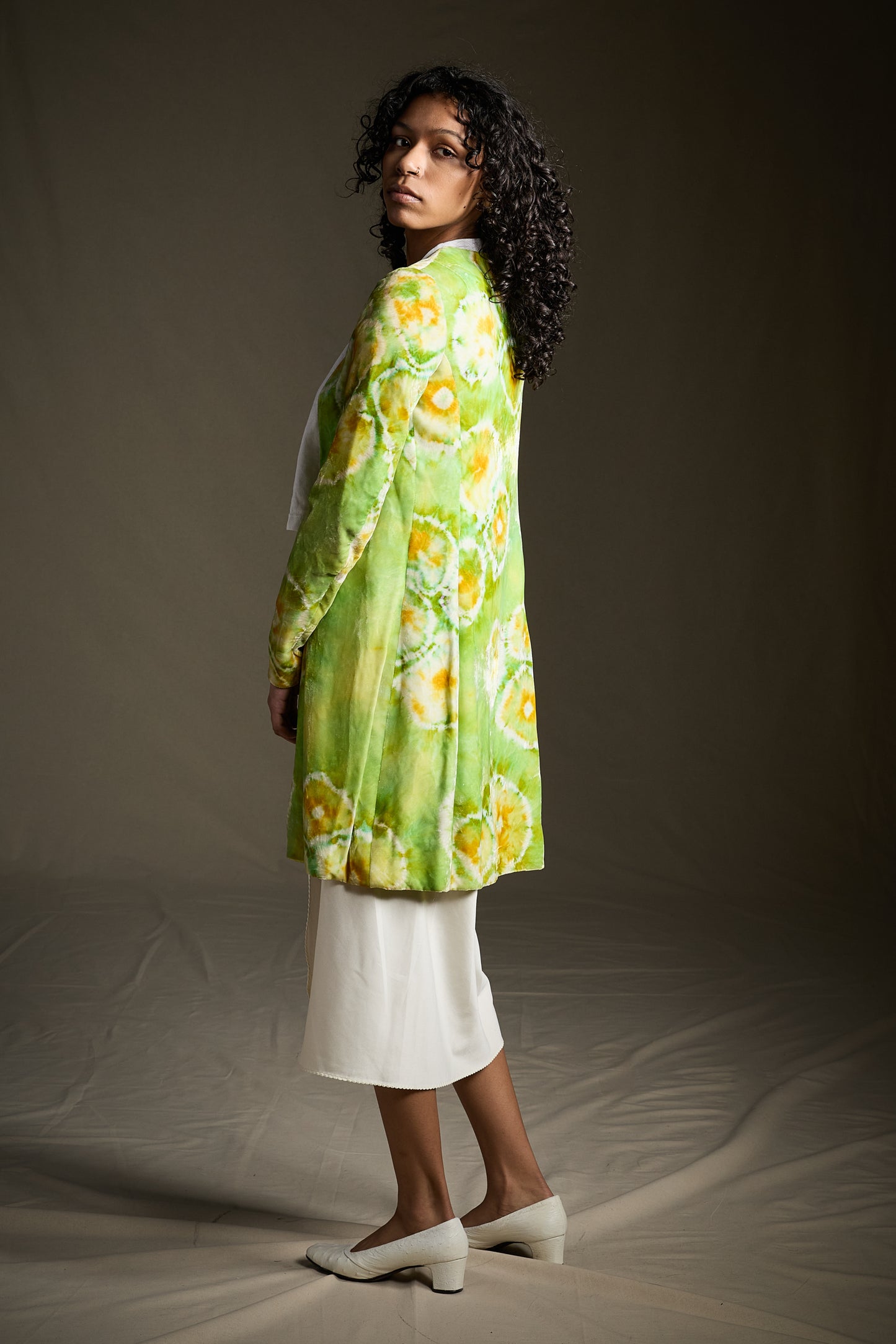 Halston  1960s-1970s Chartreuse Tie-Dye Velvet Jacket