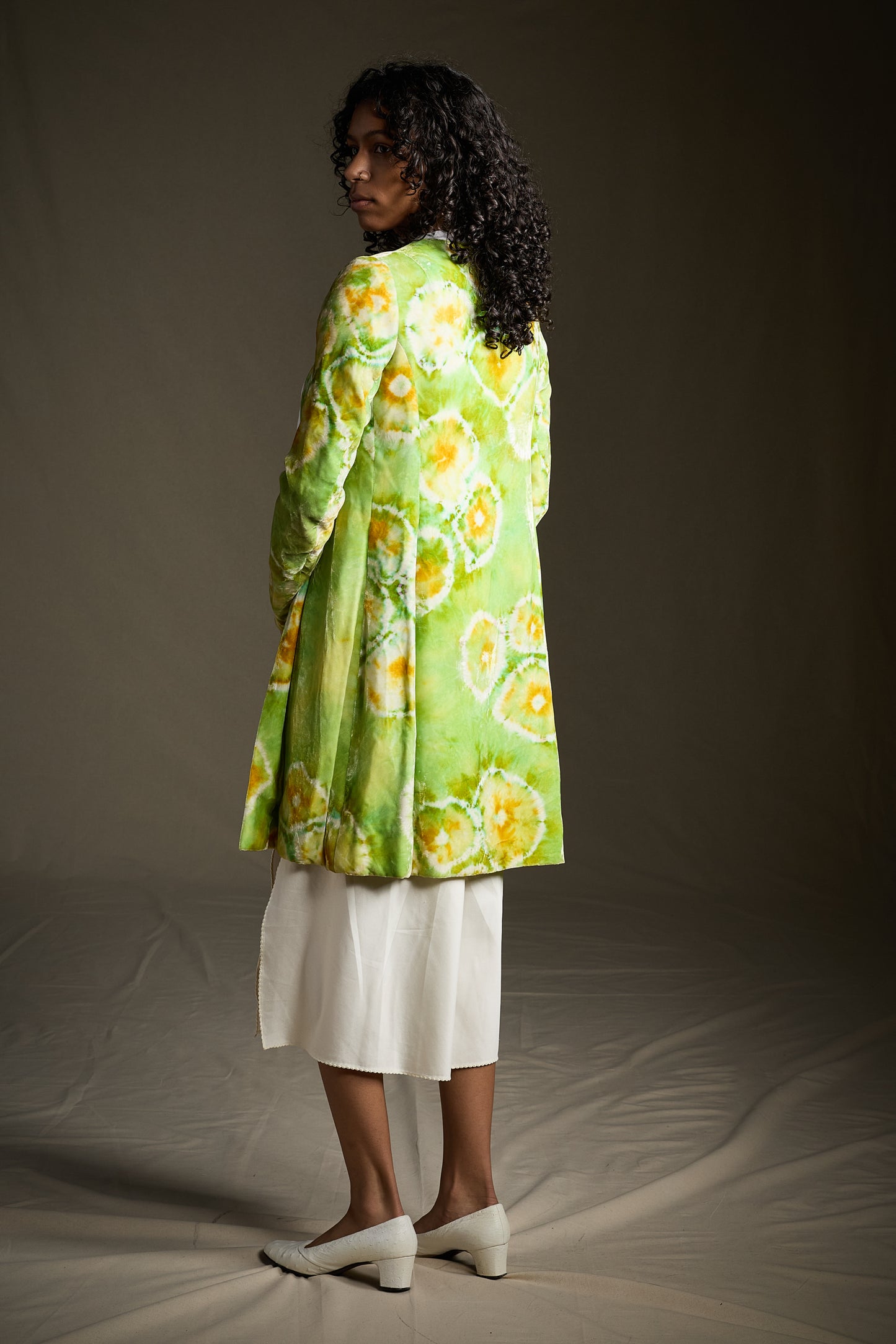 Halston  1960s-1970s Chartreuse Tie-Dye Velvet Jacket