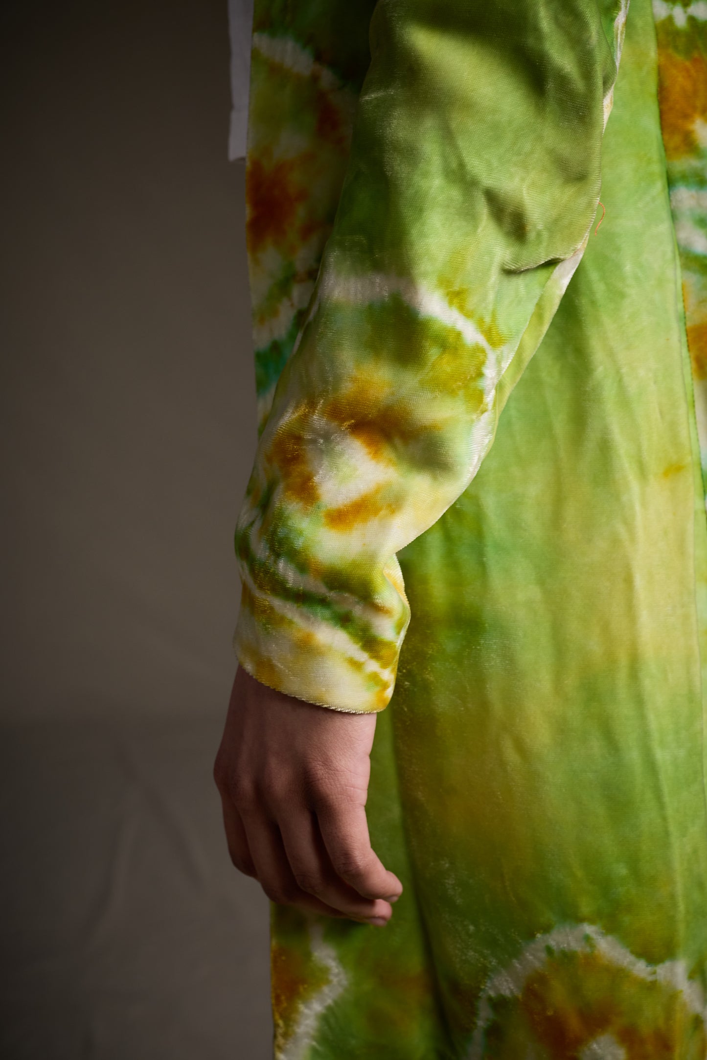 Halston  1960s-1970s Chartreuse Tie-Dye Velvet Jacket