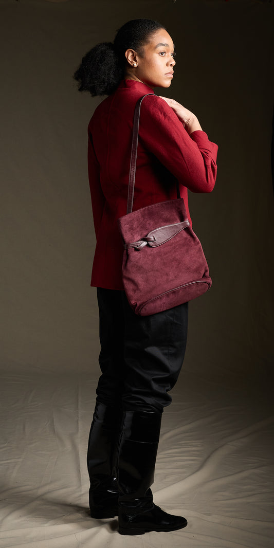 Halston 1980s Burgundy Suede Handbag