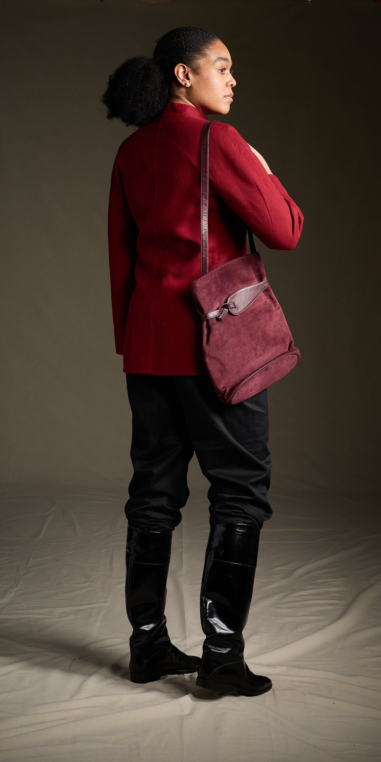 Halston 1980s Burgundy Suede Handbag