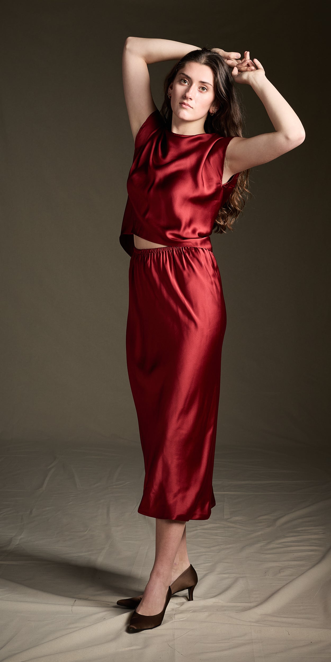 Halston 1970s Deadstock Crimson Silk Bias Cut Ensemble