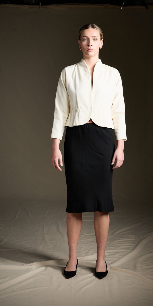 Halston 1980s Cream Corded Jacket With a Shawl Collar
