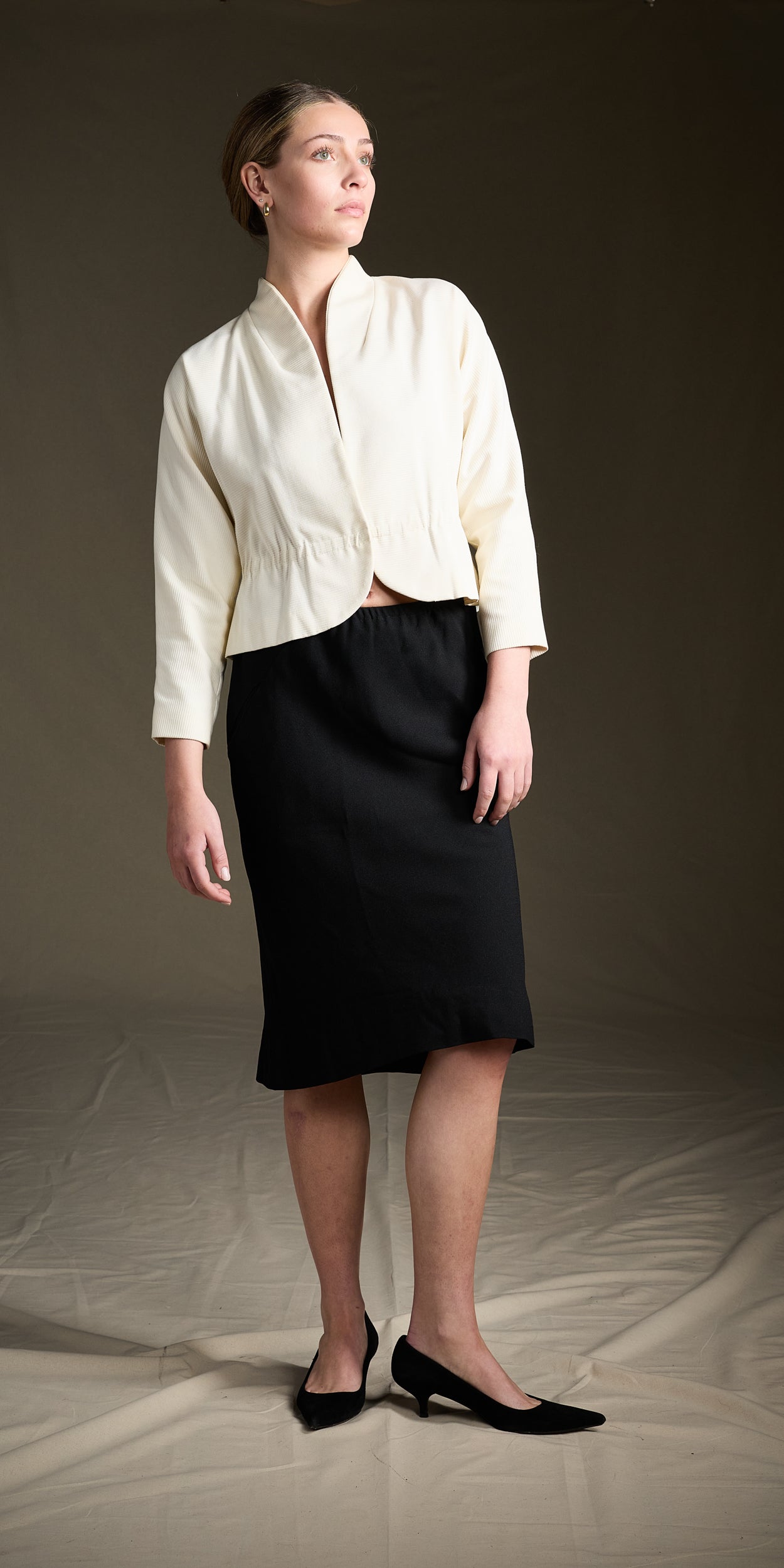 Halston 1980s Cream Corded Jacket With a Shawl Collar