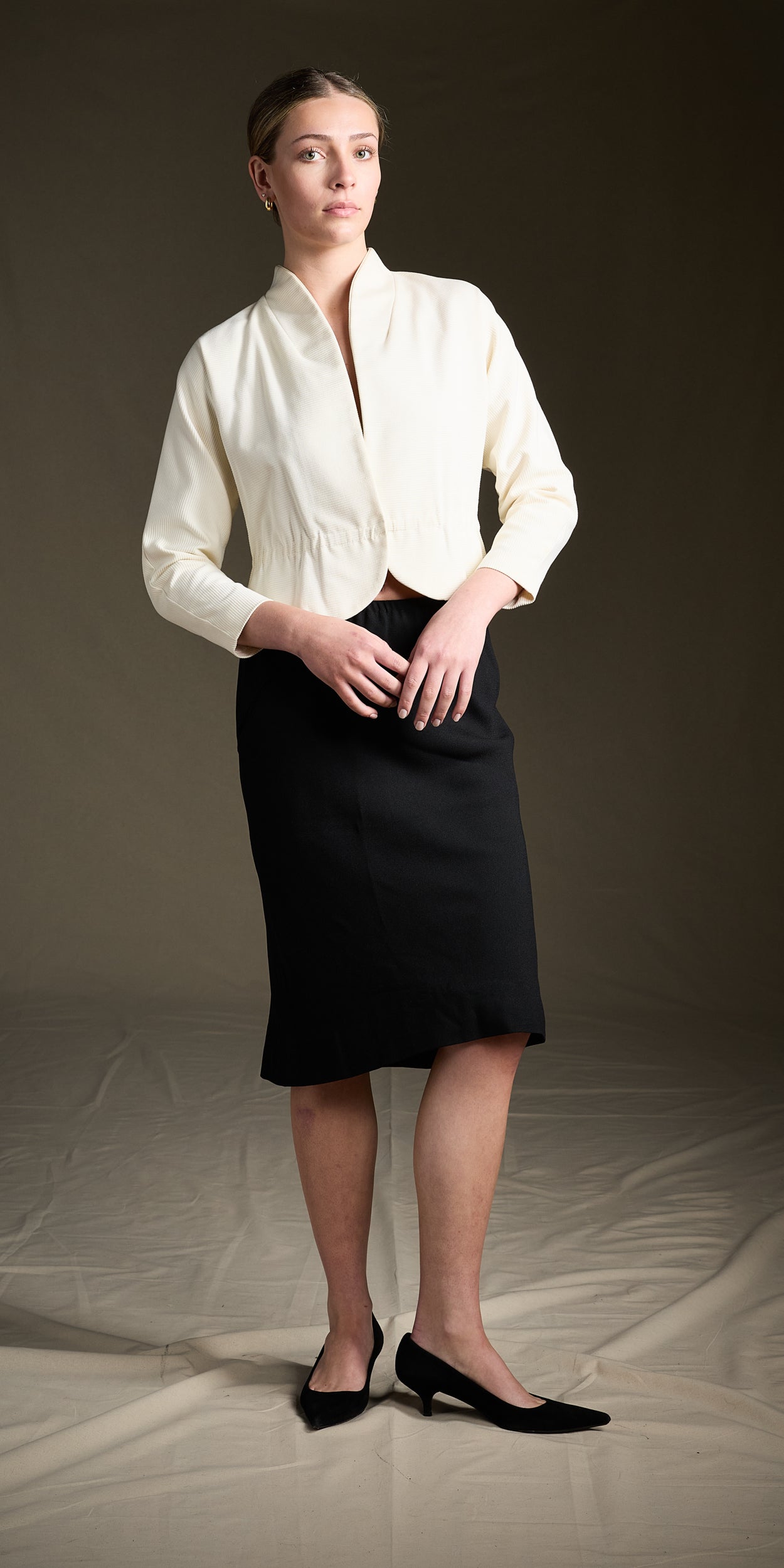 Halston 1980s Cream Corded Jacket With a Shawl Collar