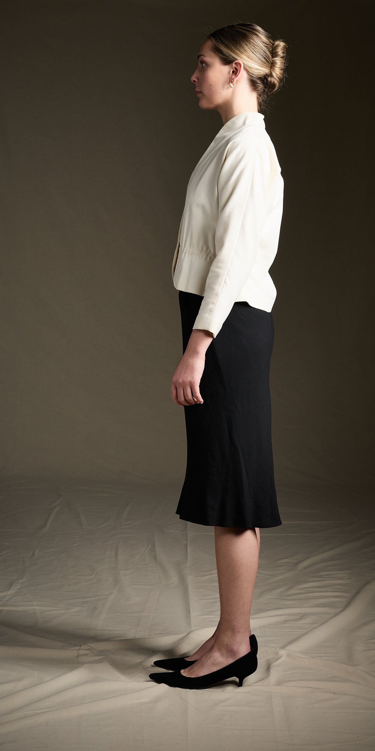 Halston 1980s Cream Corded Jacket With a Shawl Collar