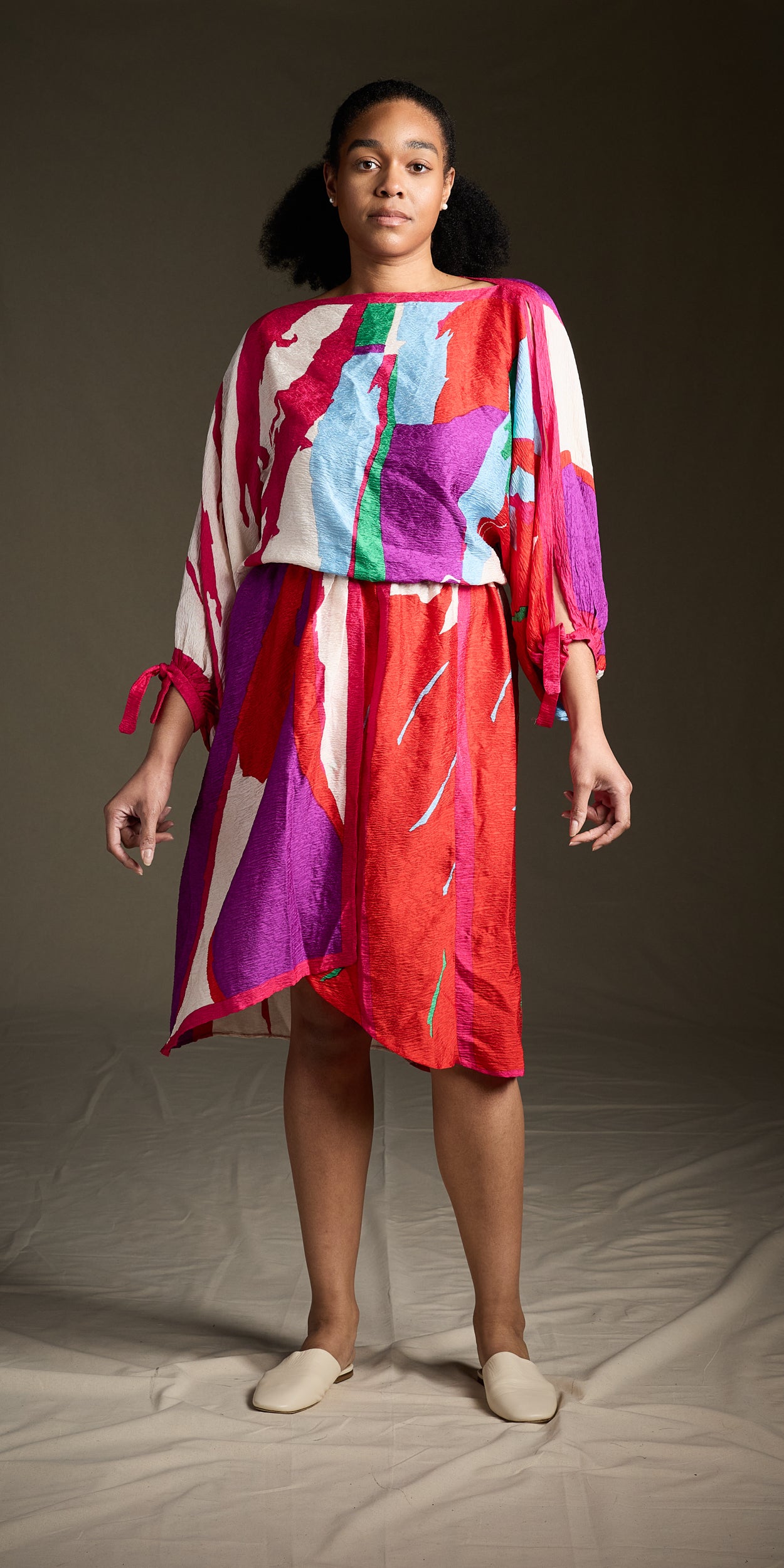Halston 1970s-1980s Silk Caftan or Tie-Waist Dress