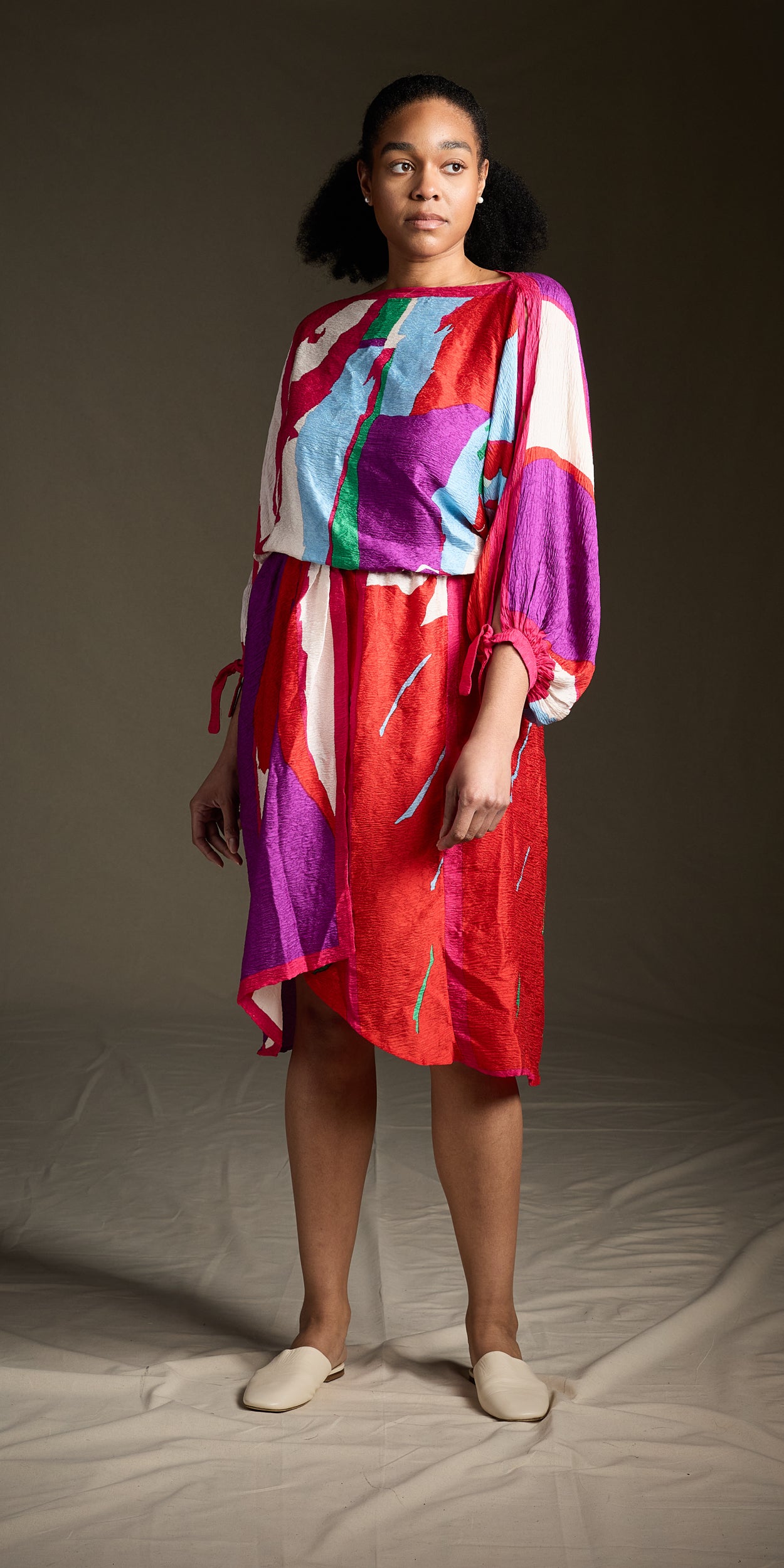 Halston 1970s-1980s Silk Caftan or Tie-Waist Dress