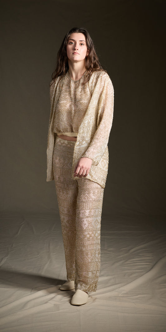 Halston Spring 1981 Three-Piece Bugle-Beaded Ensemble